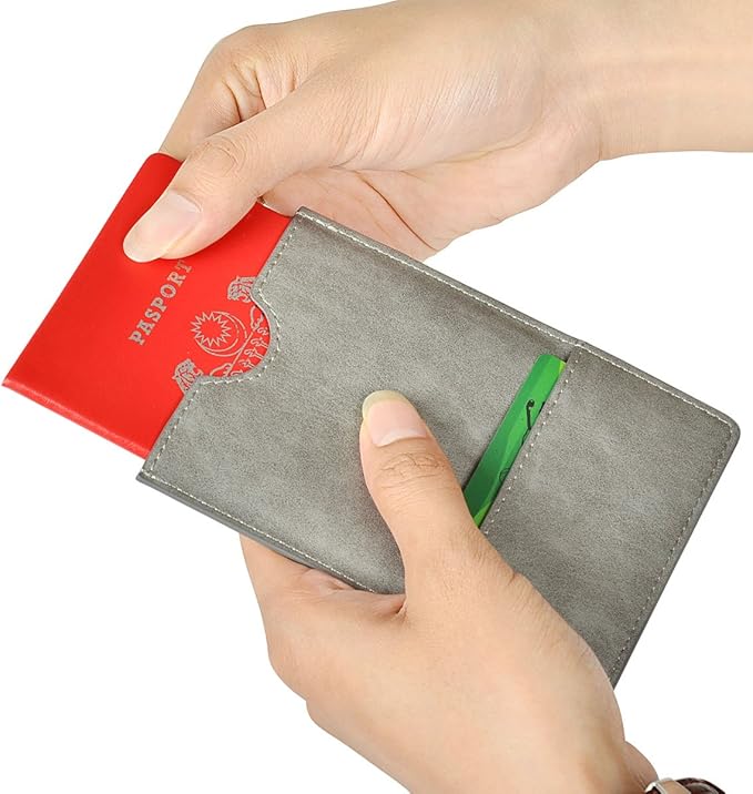 XEYOU Passport Holder Cover - Ultra Slim Premium Vegan Leather Travel Wallet Case Cover (Grey)