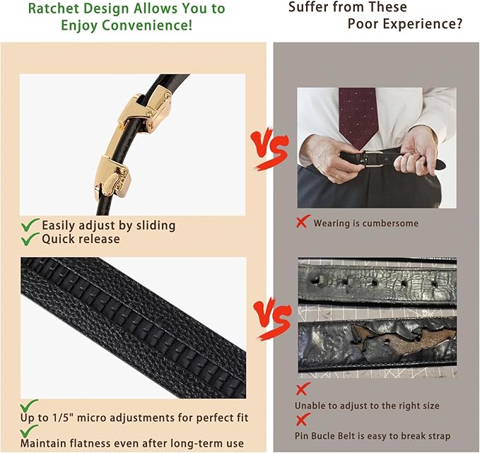 Aurolran Men&Womens Leather Dress Belt Business Automatic Buckle Belt Color-Black Silver Gold