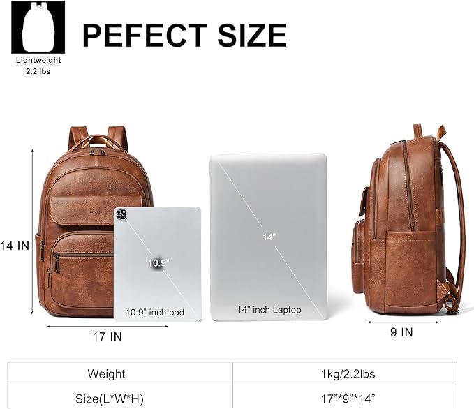 Leresas 37L Vegan Leather Backpack Purse for Women Mens Travel Backpack Work Laptop Teacher BackPack College Daypack Business Backpack Office Bag Brown