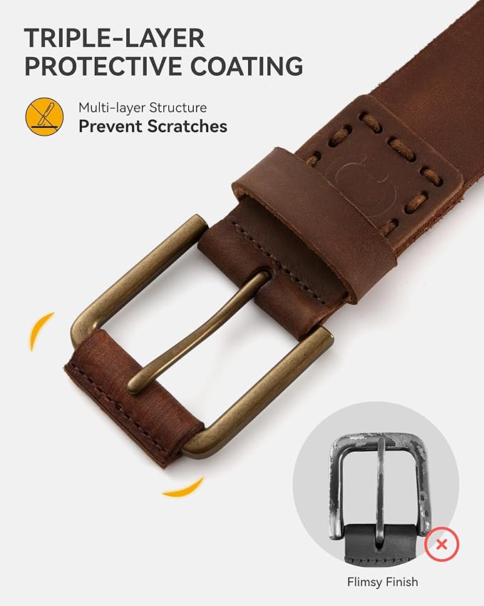 CHAOREN Full Grain Leather Belt for Men, Work Belts for Men Heavy Duty, Daily Wear for Jeans Pants