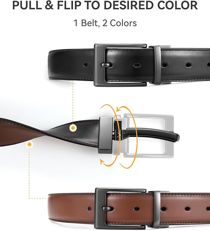 CHAOREN Reversible Belt Men 1 Piece - 1.25" Leather Dress Belt - Trim to Fit for Elegant Style