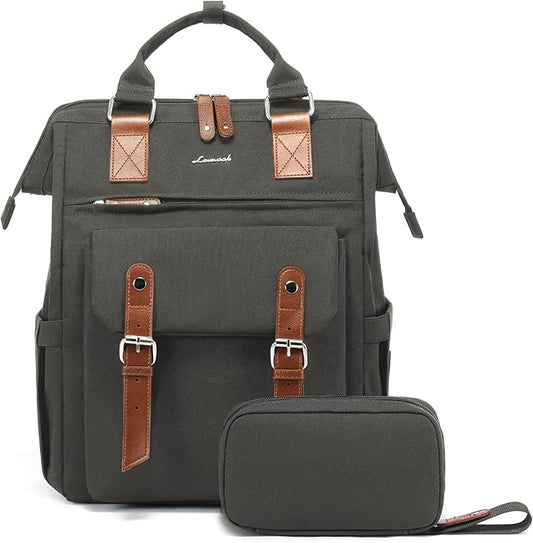 LOVEVOOK Laptop Backpack for Women Work Travel Commuter Backpack Business Computer Bag Doctor Nurse Bags College Backpack Purse, 15.6 Inch, Dark Grey-brown