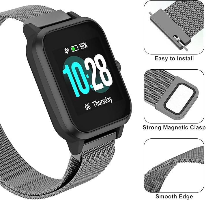 Vanjua 18mm 19mm 20mm 22mm Watch Band Quick Release Replacement Wristbands, Stainless Steel Metal Mesh Loop Adjustable Magnetic Replacement Straps Bands for Men Women