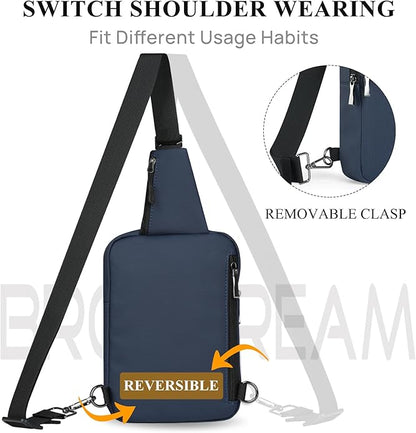 BROADREAM Mini Sling Bag for Men Women Small Crossbody Backpack Shoulder Bags with RFID & Waterproof for Hiking Trave Running
