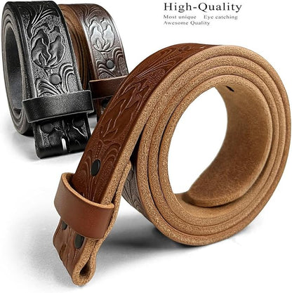 100% One-Piece Full Grain Leather Belt Straps with No Slot Hole/Slot Hole/Heavy-Duty, Multi Options 1-1/2" (38mm) Wide