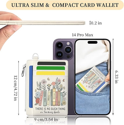 Hancynir Book Lover Floral Slim Wallet Women Credit Card Holder Cute Flower RFID Blocking Small Card Holder Mini Front Pocket PU Leather Thin Travel Zipper Coin Ladies Female Wallet Organizer Gifts