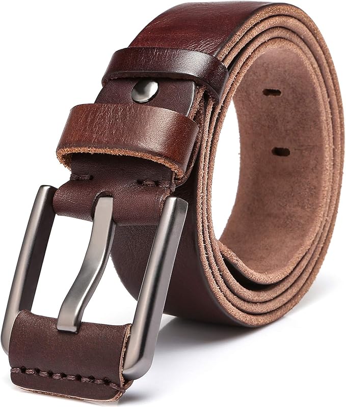 KEECOW Men's 100% Italian Cow Leather Belt Men With Anti-Scratch Buckle,Packed in a Box