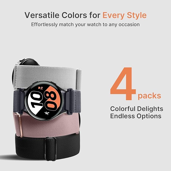 Fullmosa Watch Bands 18mm Nylon Elastic Stretchy Band, Water-resistant Quick Release Soft Adjustable Strap for Garmin Samsung Galaxy Amazfit Women Men (Black/Bluegrey/Dark Green/Midnight Blue)