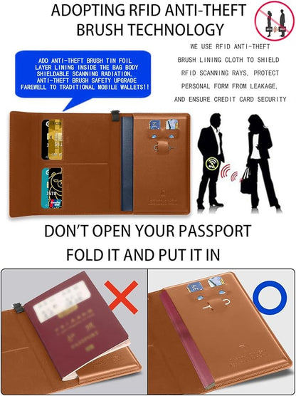 Passport Holder for Travel Essentials, RFID Blocking PU Leather Passport Wallet Cover Card holder Case Passport Book Holders for Women and Men, Brown