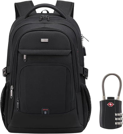 DUSLANG 17 Inch Laptop Backpack for Travel Water Resistant College Backpack for Men Women Laptop Bag with USB Charging Port black lock,Black
