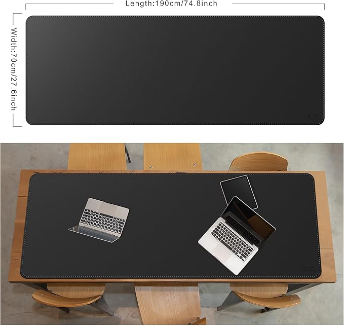 Cacoy 74.8'' x 27.5'' Leather Desk Mat, PU Leather Desk Pad Blotter Protector, Large Computer Mouse Pad, Waterproof Writing Mat, Desktop Matt for Desktop, Office Table Cover Pad (Black)