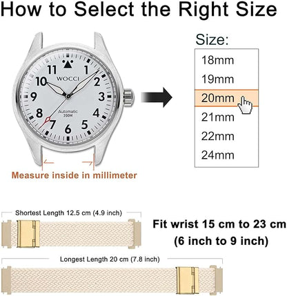 WOCCI 18mm Braided Nylon Watch Band for Men and Women, Quick Release, Golden Stainless Steel Buckle (Starlight)