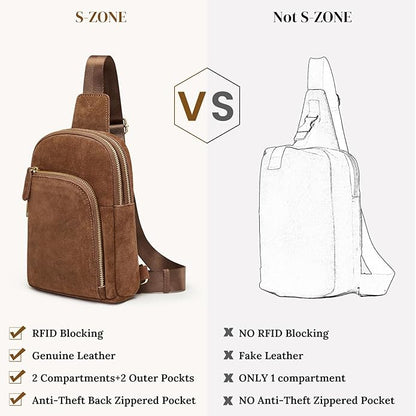 S-ZONE Genuine Leather RFID Blocking Small Sling Bag Women Crossbody Fanny Packs