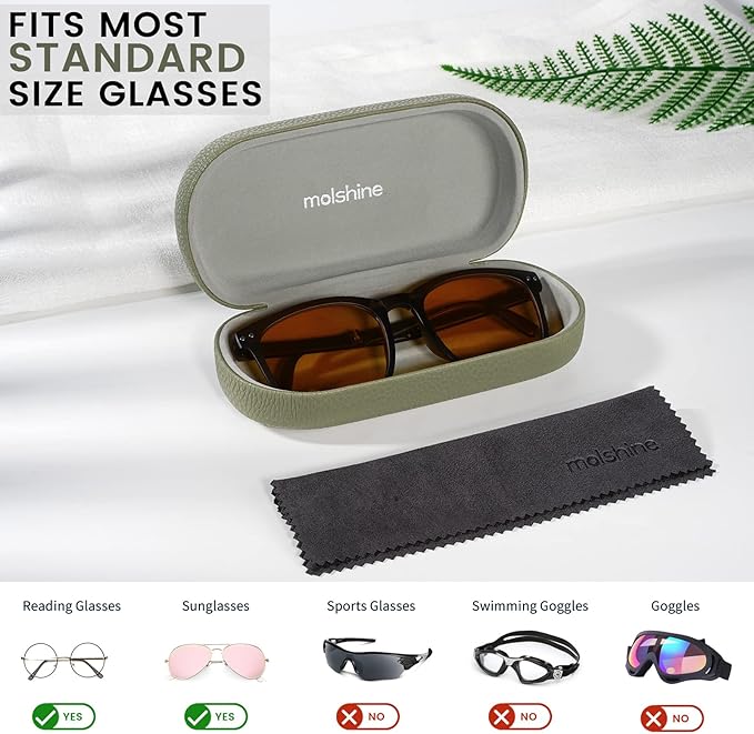 molshine Hard Shell Leather Sunglasses Case,Classic Large Glasses Case for Women Men,Sunglass Eyeglasses