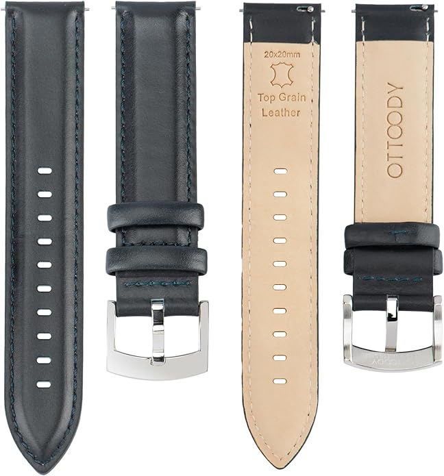 OTTOODY Leather Watch Bands Quick Release, Elegant Top Grain Leather Watch Straps for Men & Women, Choice of Color & Width - 18mm, 19mm, 20mm, 21mm or 22mm Wristbands Bracelet for Watch & Smartwatch