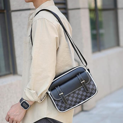 Crossbody Bag for Mens, Pu leather Cross Body Purse, Multi Pocket Shoulder Bag Messenger Bag for Travel Work Daily