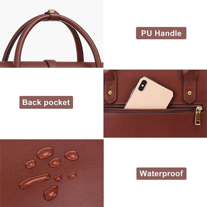 MOSISO Laptop Bag for Women, 13-14 inch PU Leather Laptop Shoulder Bags Convertible Backpack, 13.3 inch Messenger Bags Casual Handbag Work Briefcase Travel Computer Bag with Bowknot, Brown