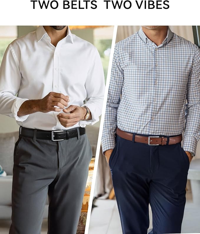 CHAOREN Leather Dress Belt Men 2 Pack - 1 3/8" Mens Belts for Work Business Casual Jeans