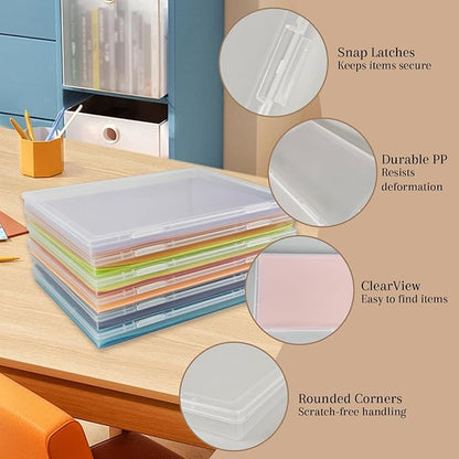 6 Pack 8x10 Photo Storage Boxes, Clear Plastic Organizer Bins for Scrapbook Paper, Crafts, Cards, and Photos