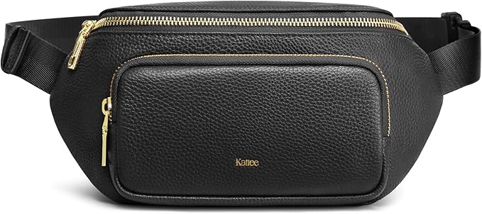 Kattee Fanny Packs for Women, Leather Crossbody Bags for Women Trendy, Small Belt Bag,Fashion Waist Packs with RFID Blocking, Black