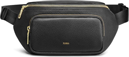 Kattee Fanny Packs for Women, Leather Crossbody Bags for Women Trendy, Small Belt Bag,Fashion Waist Packs with RFID Blocking, Black