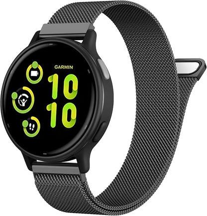 18mm 20mm Metal Band Compatible for Garmin Vivoactive 5/6/4S/3 Watch Bands, Soft Stainless Steel Mesh Strap for Garmin Venu 3S/Venu 2S/Sq Watch Band, Forerunner 55/245/255S/265S Watch Band Women Men