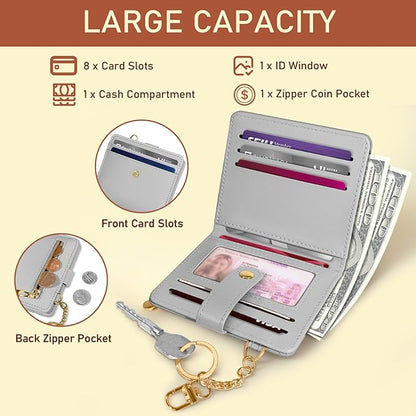 Jogjam Grey Rfid Ladies Wallet, Small Slim Thin Compact Credit Card Women Wallet, PU Leather Bifold Cash Zipper Coin Pocket ID Window for Female