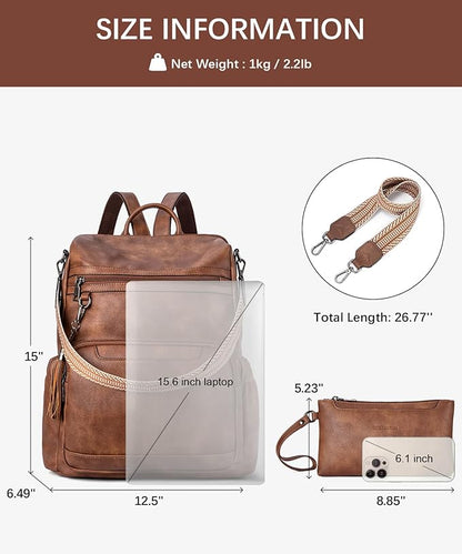 BOSTANTEN PU Leather Laptop Backpack for Women Designer Travel Backpack with Laptop Compartment Ladies Computer Shoulder Bags