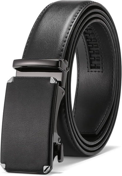 GAEKEAO Ratchet Belts for Men Dress Casual 1 3/12" Adjustable Genuine Leather Slide Buckle Designer Belt with Box Trim to Fit