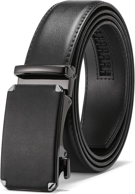 GAEKEAO Ratchet Belts for Men Dress Casual 1 3/12" Adjustable Genuine Leather Slide Buckle Designer Belt with Box Trim to Fit