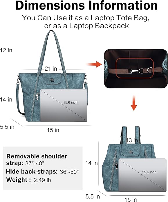 FADEON Large Laptop Tote Bag for Women Designer Leather Laptop Bag Fashion Travel Backpack Purse Shoulder Handbag