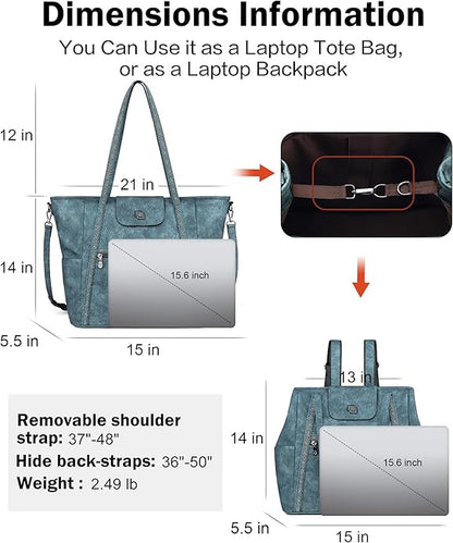FADEON Large Laptop Tote Bag for Women Designer Leather Laptop Bag Fashion Travel Backpack Purse Shoulder Handbag