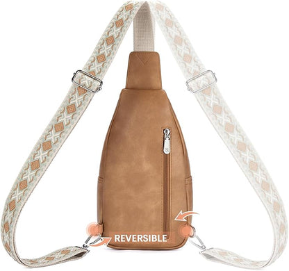 BOSTANTEN Sling Bag for Women Leather Crossbody Bag Vintage Cross Body Purse for Travel with Guitar Strap, Bohemian Style