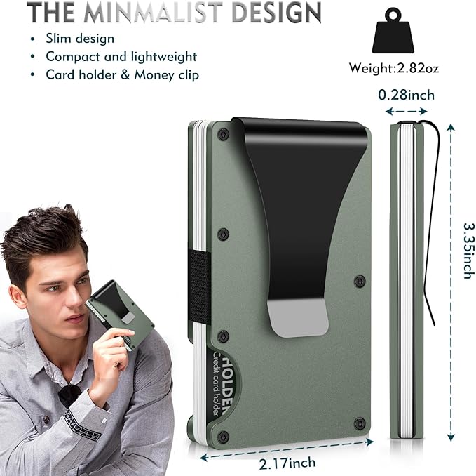 Minimalist Wallet with Money Clip for Men, Premium Metal Wallets for RFID Blocking, Mens Minimalist Slim Wallet, Thin Credit Card Holder Wallet for Men & Women as Gifts (Green)
