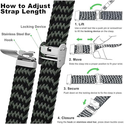 WOCCI 19mm Braided Nylon Watch Band for Men and Women, Quick Release, Silver Stainless Steel Buckle (Green Black)