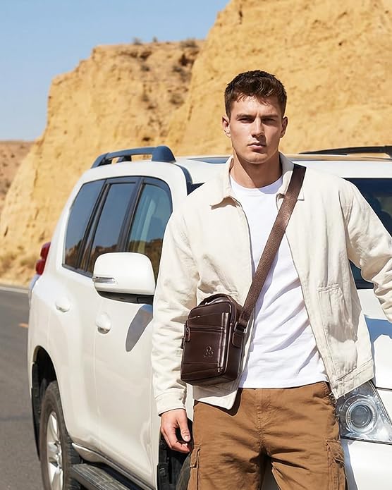 Premium Leather Men's Crossbody -Organized Storage & Durable,Stylish for Daily Carry