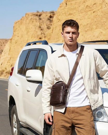 Premium Leather Men's Crossbody -Organized Storage & Durable,Stylish for Daily Carry