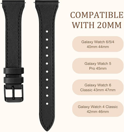 GEAK Slim Leather Band Compatible with Galaxy Watch 7 Band/6 5 4 FE 40mm 44mm/5 pro 45mm/Classic/Galaxy Active 2, 20mm Genuine Leather Strap with Quick Release Buckle for Samsung Watch Bands Women