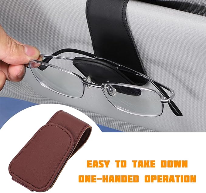 Sunglasses Holder for Car Visor, Microfiber Leather Magnetic Sun Visor Eyeglasses Hanger & Ticket Card Clip, Multi-Function Automotive Interior Glasses Mount, Universal Fit (Wine Red)
