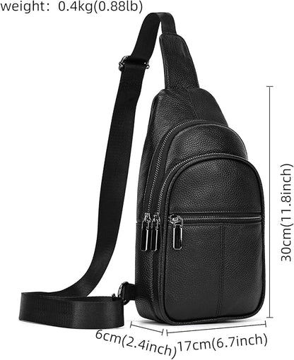 Genuine Leather Sling Bag Multi-pocket Chest Bag for Men Hiking Travel Daypack