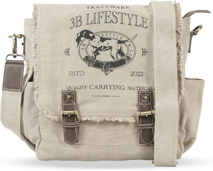 Roven - Vintage Canvas Leather Messenger Bag for Men & Women