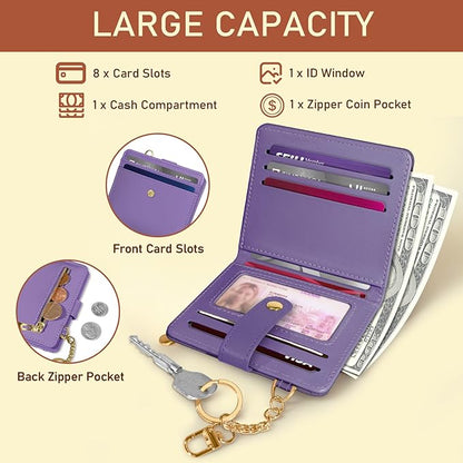 Jogjam Purple Rfid Ladies Wallet, Small Slim Thin Compact Credit Card Women Wallet, PU Leather Bifold Cash Zipper Coin Pocket ID Window for Female
