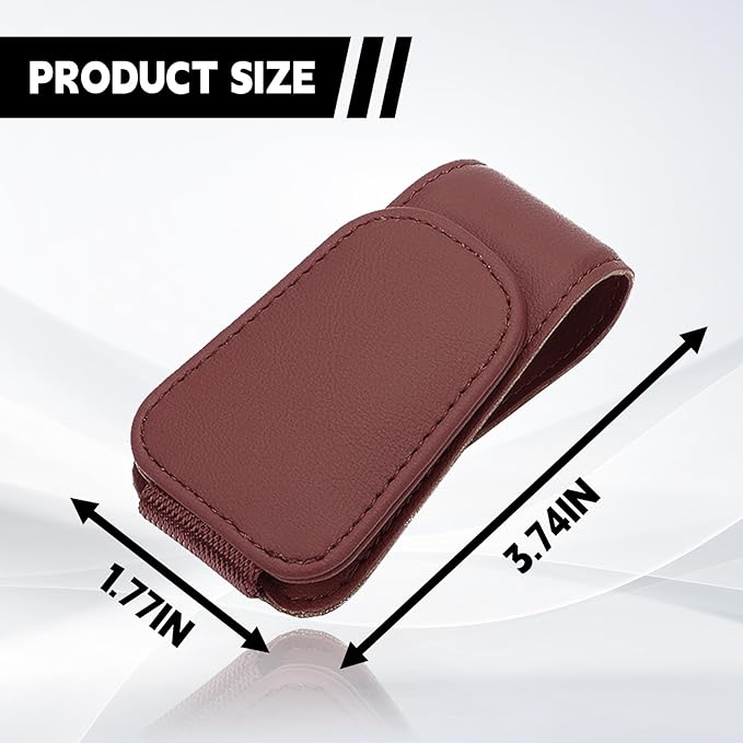 Magnetic Sunglasses Holder for Car Sun Visor, Leather Eyeglasses Clip, Secure Glasses Hanger with Ticket Card Slot