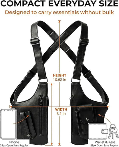 Leather Underarm Shoulder Bag Adjustable Strap Crossbody Chest Sling Satchel Multi Pocket Travel Everyday Vintage Classic