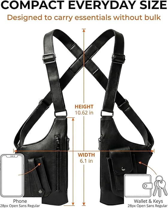 Leather Underarm Shoulder Bag Adjustable Strap Crossbody Chest Sling Satchel Multi Pocket Travel Everyday Vintage Classic