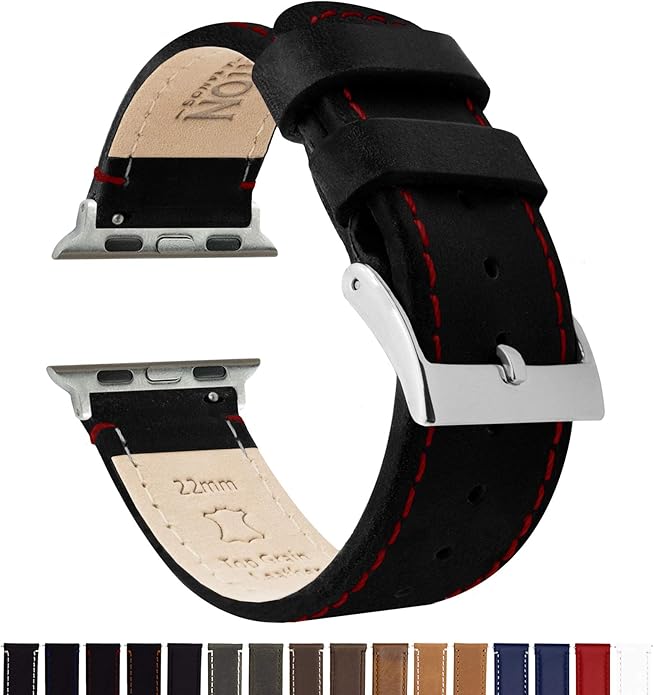 BARTON WATCH BANDS - Top Grain Leather Watch Bands Compatible with Apple Watch Models - 1, 2, 3, 4, 5, 6, 7, 8, 9, 10, SE, Ultra & Ultra 2