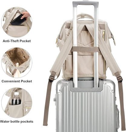 Kah&Kee Leather Backpack for Women and Men 15-inch Laptop Bag | Teacher Professional, Diaper Bag Backpack, Ideal for Work, School, Nurse, College & Travel (Ivory II, Medium)