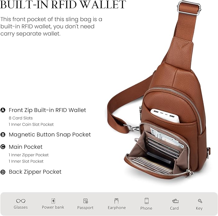 befen Genuine Leather Small Crossbody Sling Bags for Women Anti-Theft Fanny Packs Chest Bags Purse with Built in RFID Wallet