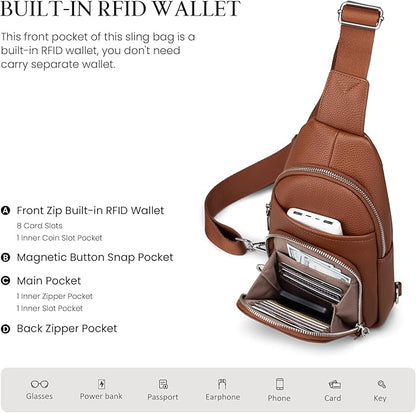 befen Genuine Leather Small Crossbody Sling Bags for Women Anti-Theft Fanny Packs Chest Bags Purse with Built in RFID Wallet