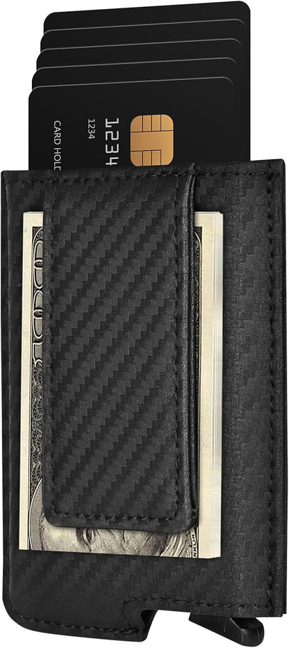 Dinghao RFID Blocking Slim Money Clip Aluminum Wallet Minimalist Automatic Pop-up Card Case (carbon fiberblack)